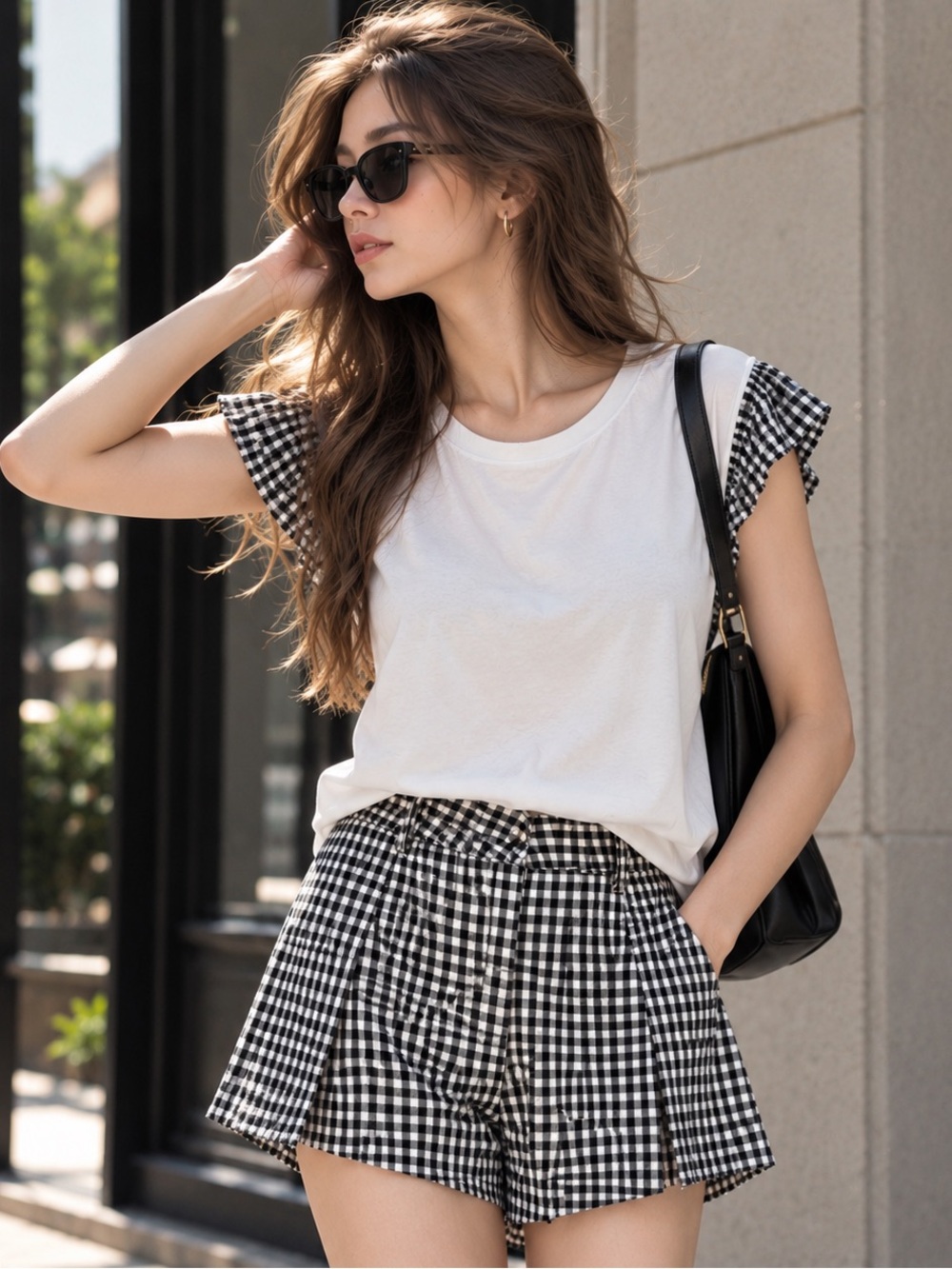 Black White Mini Gingham Pleated Skort High Waist Tennis Skirt Back To School